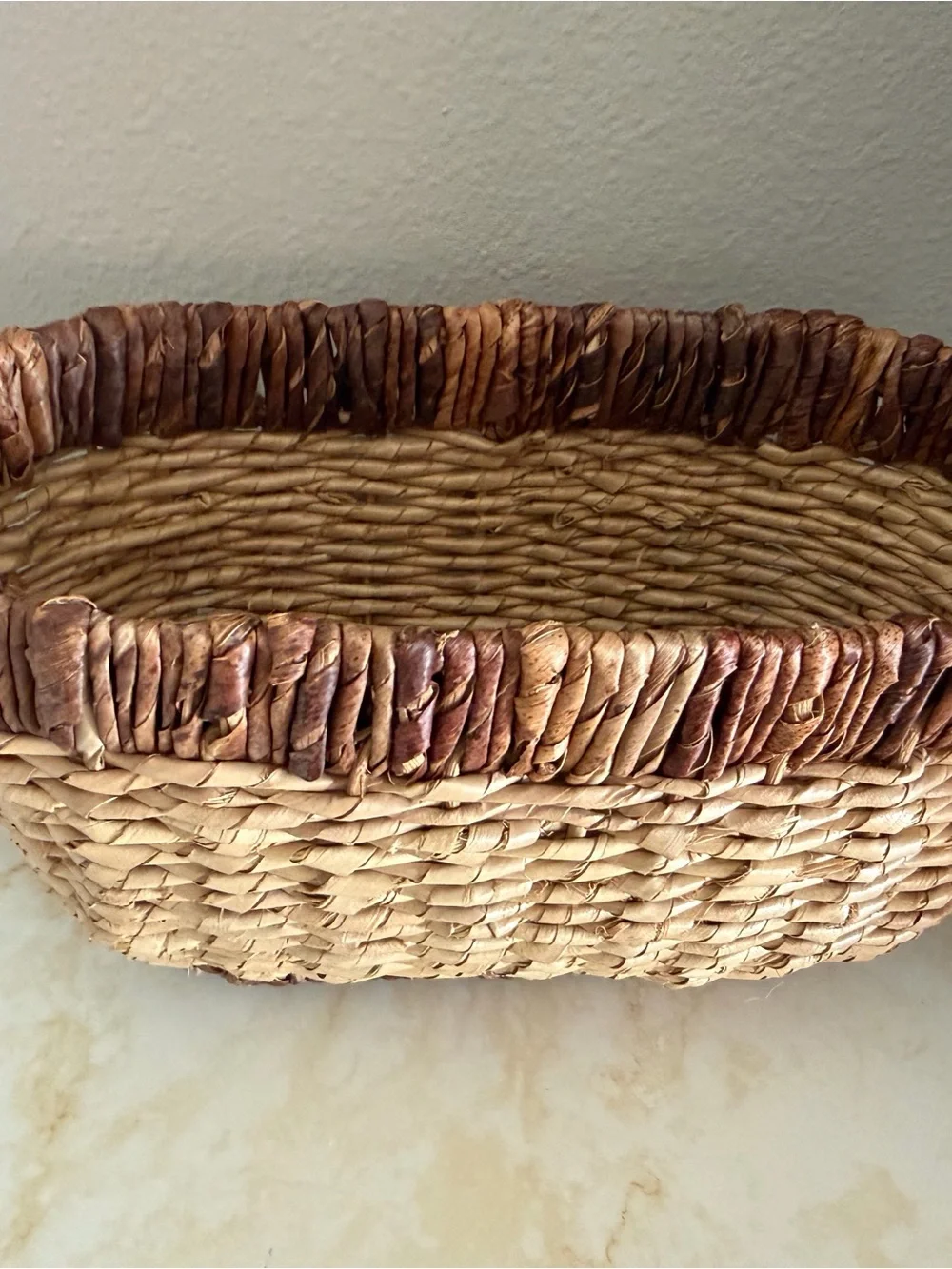 Boho Two-Tone Woven Seagrass Storage & Decorative Basket - New